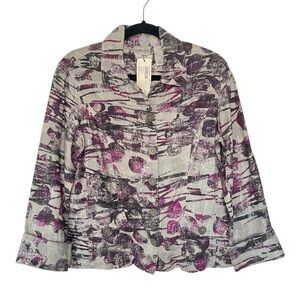 NWT Chico's 100% Linen Purple and Gray Jacket